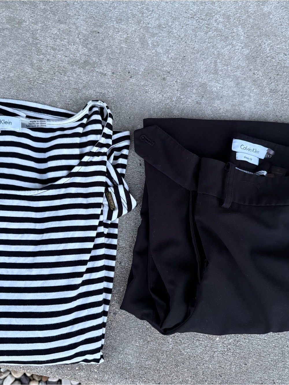 Calvin Klein Black Women's Trousers with Black & White Striped Top